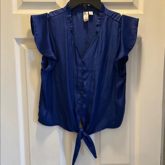 Joie Tops - Joie Royal Blue Tie-Front Silky Blouse